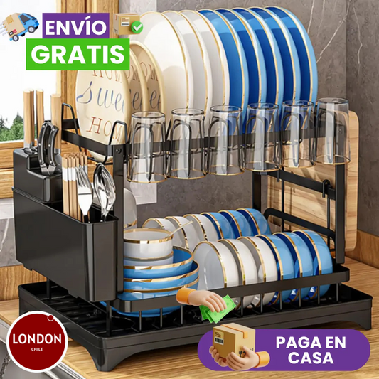 DuoClean™ – Escurridor de Platos Doble Capa con Drenaje Inteligente | Paga al Recibir 💦✨
